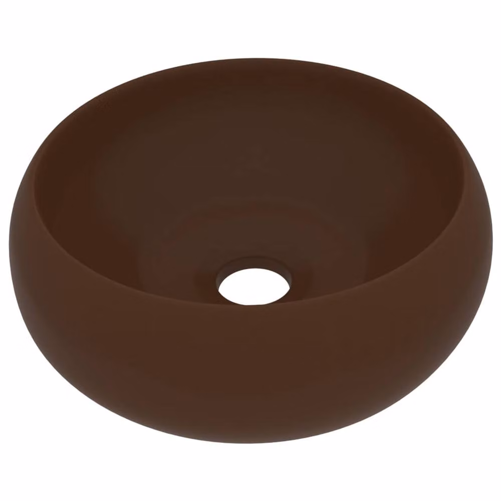 Berkfield Home Luxury Round Ceramic Wash Basin in Matt Dark Brown, W: 40 cm, D: 15 cm, H: 15 cm – 2