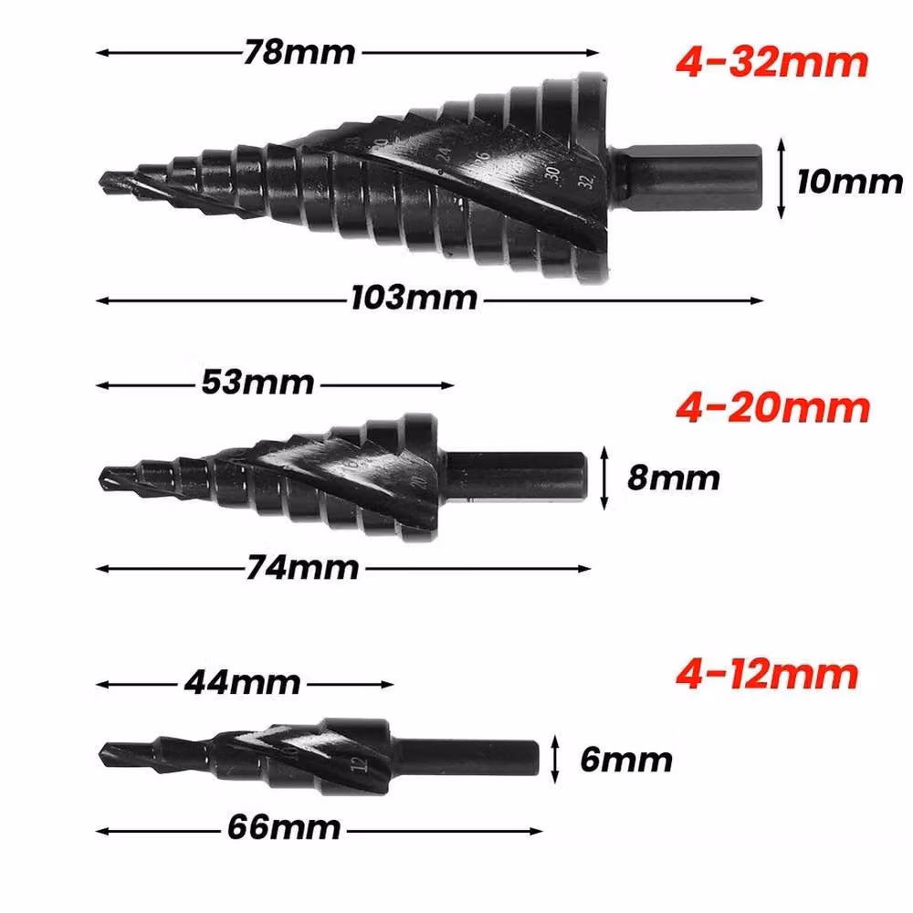 Kelvenix 3-Piece Large HSS Titanium Coated Step Cone Drill Bit Set in Black – 2