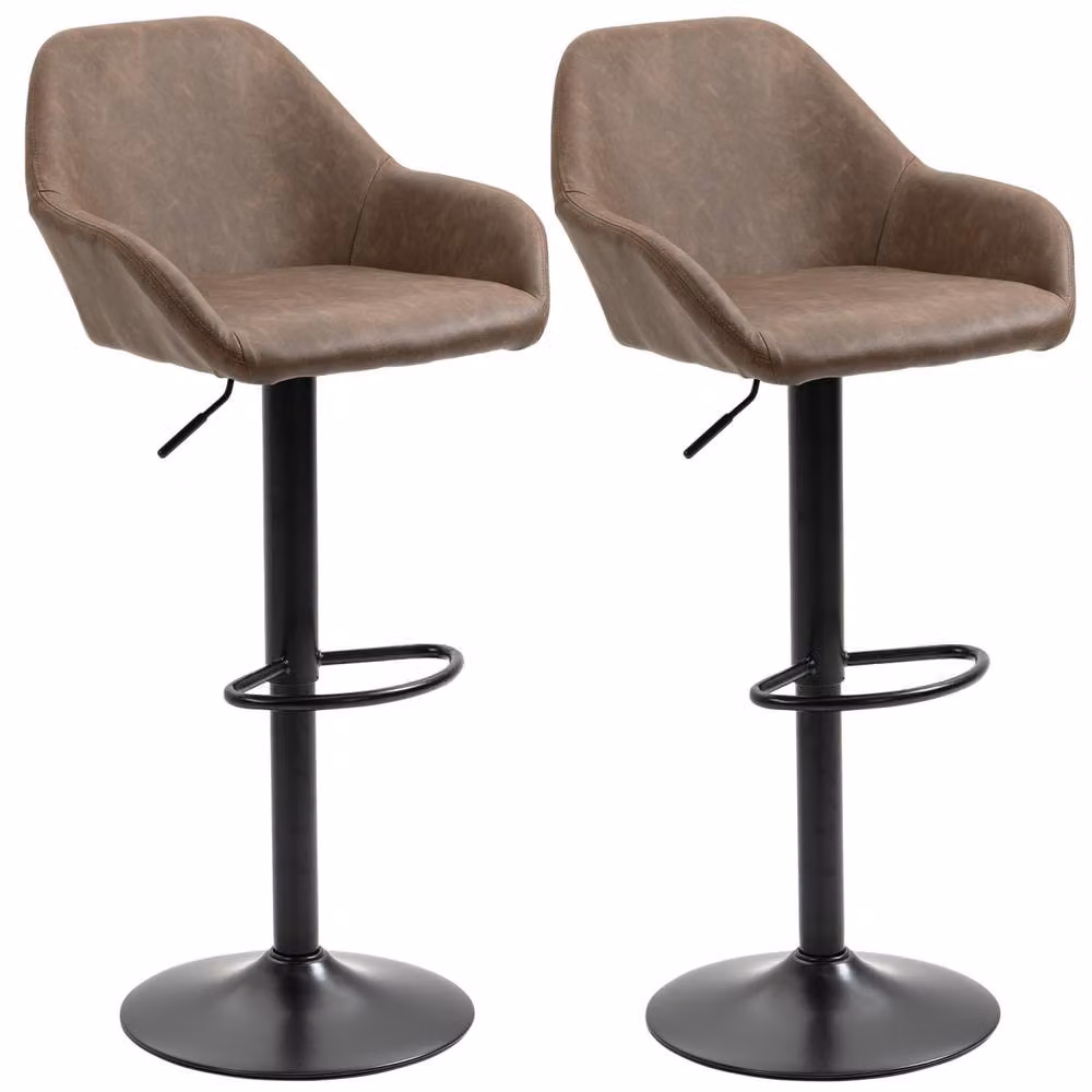 Wyld Haus Fadota Set of 2 Brown Faux Leather Adjustable 360 Degree Swivel Bar Stools – 2