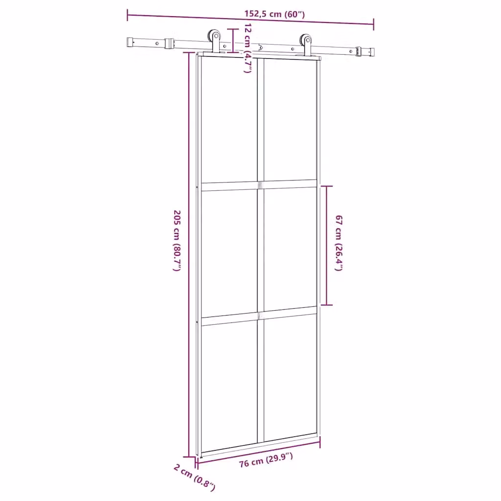 Berkfield Home Modern Sliding Door with Hardware Set, Black Aluminium and Transparent Tempered Glass, W: 76 cm, H: 205 cm – 4