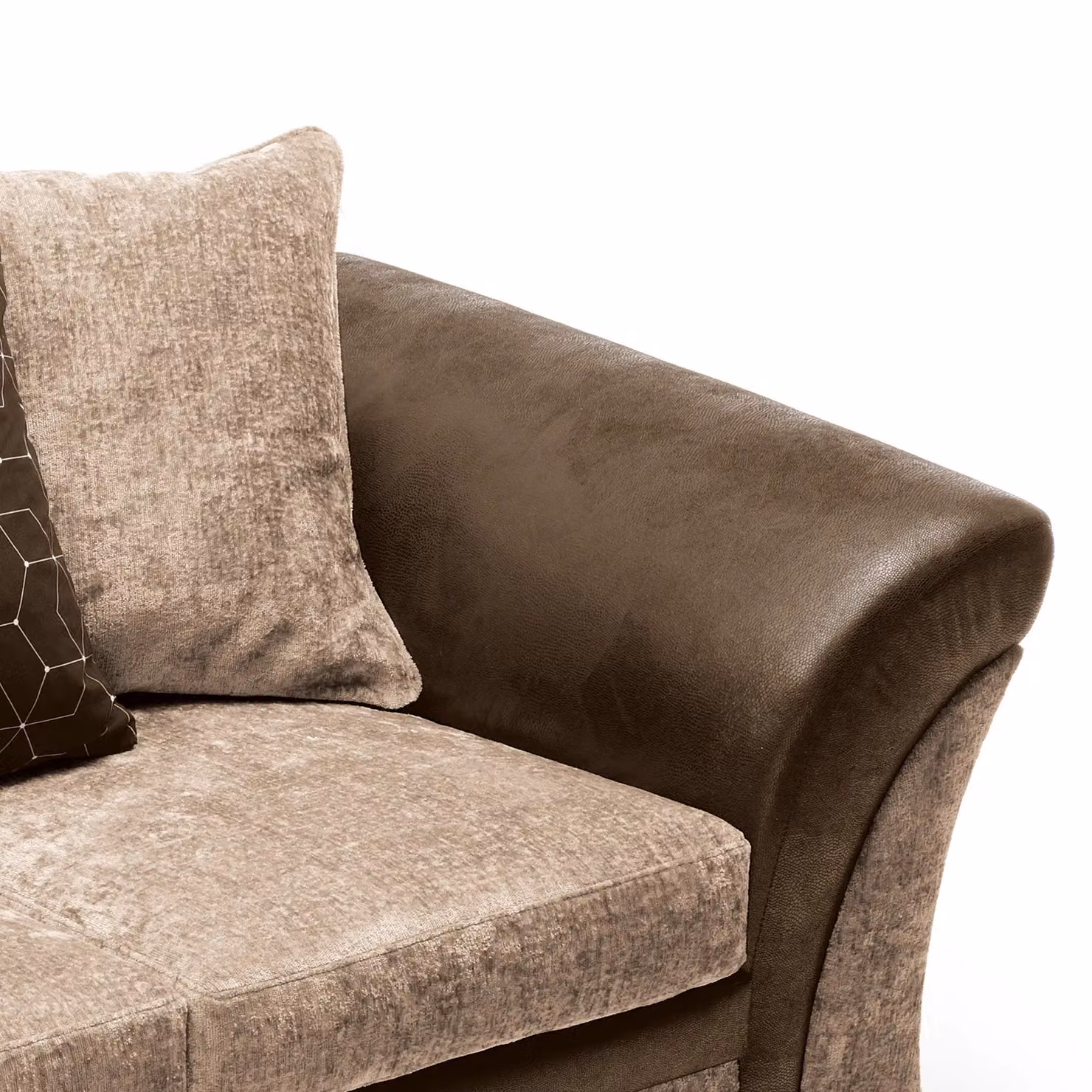Abakus Direct Farrow 2 Seater Corner Sofa in Brown and Beige Leather and Chenille Fabric – 4