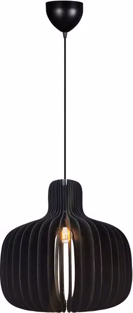 Nordlux Hazo Suspended Pendant Light in Black and Wood, E27, Diameter: 43 cm – 1