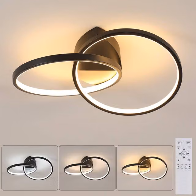 Pheashine Modern LED Ceiling Light, Dimmable 2-Tier Ring Flush Mount with Remote Control, Black, Diameter: 54 cm – 1