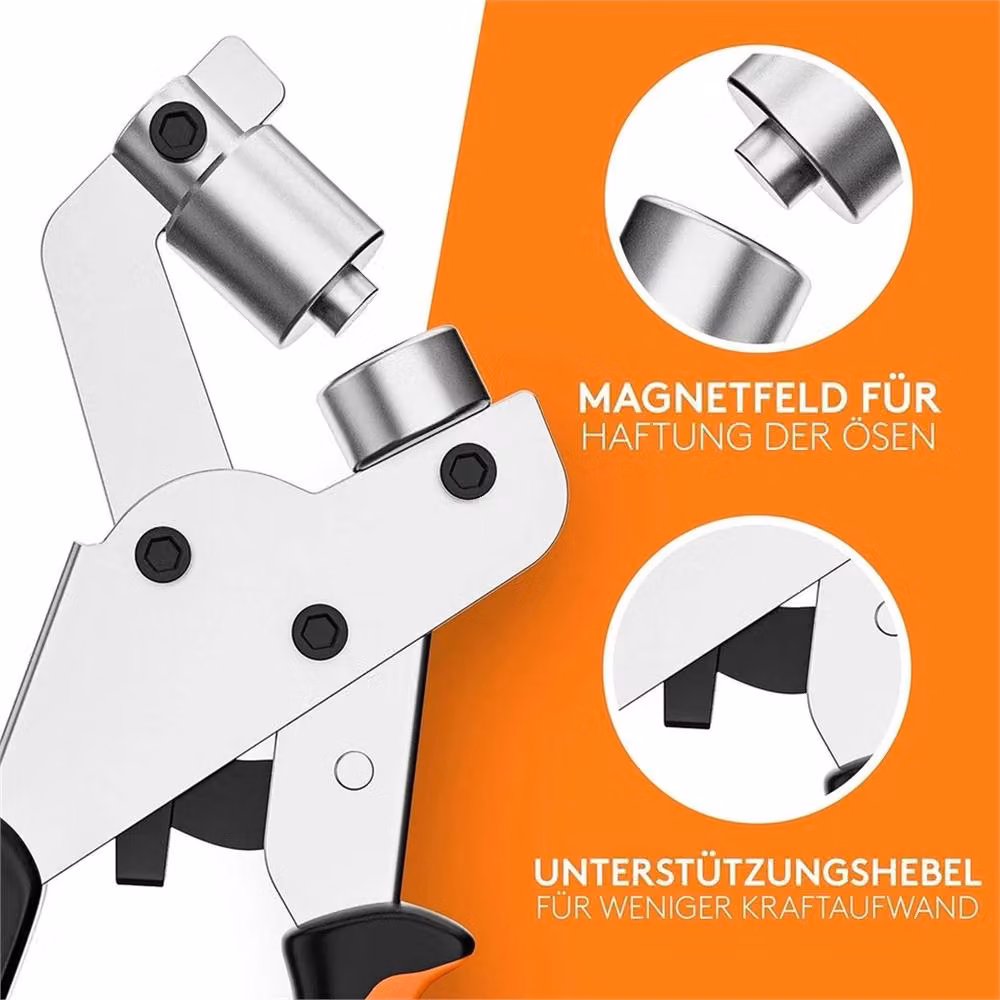 Nordara Eyelet Plier Punch Tool DIY Hole Maker Kit for Leather and Tarpaulin, Orange – 4