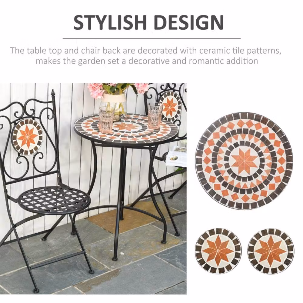 STILVORA Garden Bistro Set with Folding Chairs in Matt Black Metal – 3
