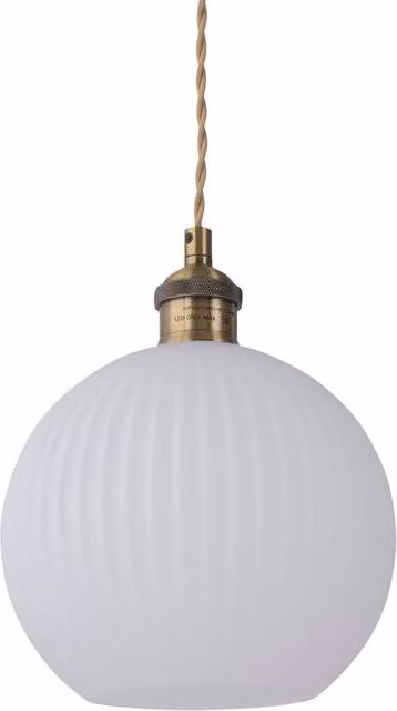 First Choice Lighting Betchley Antique Brass Braided Pendant Light with White Ribbed Glass Shade