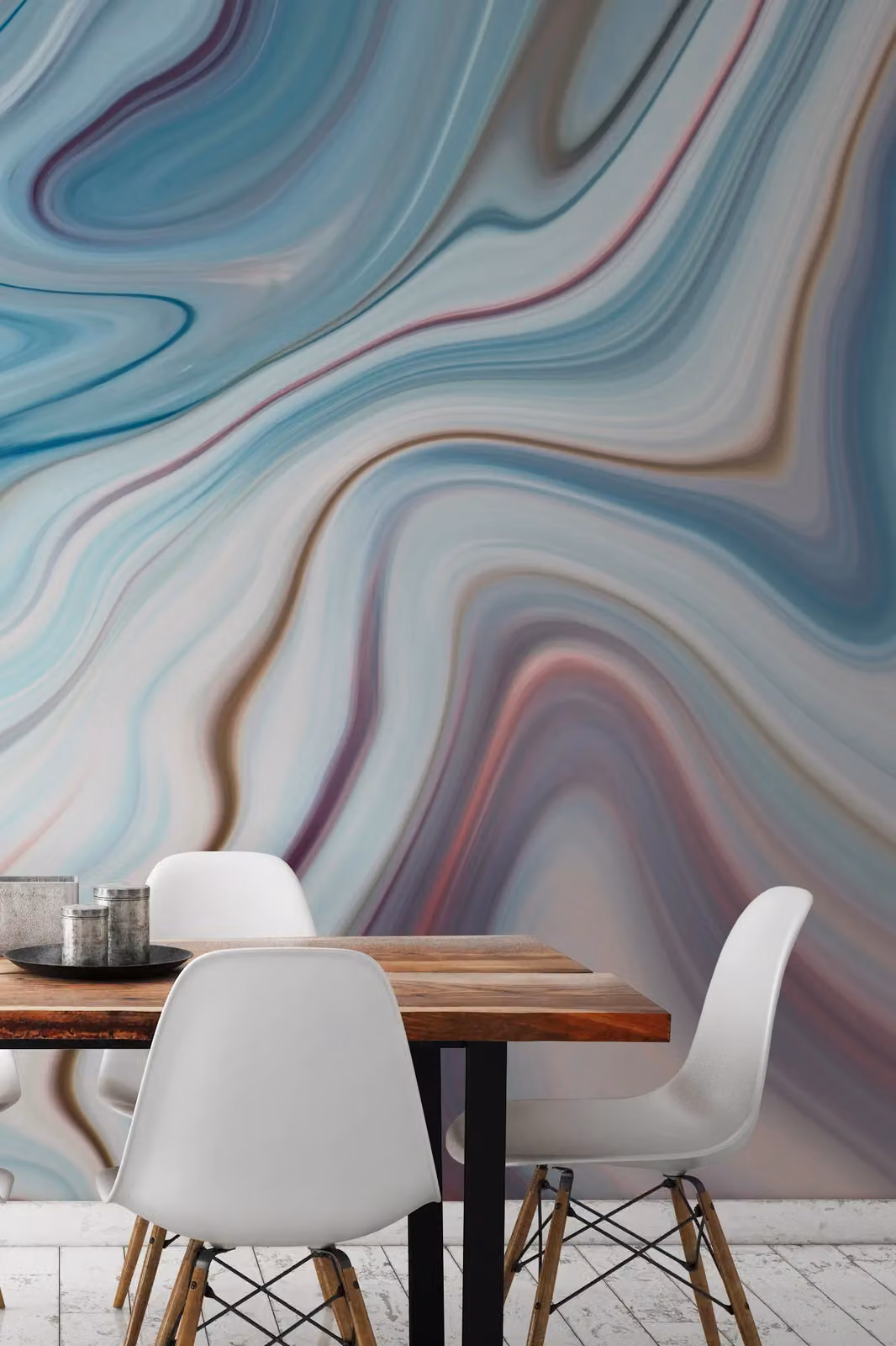 Origin Murals Marbled Ink Abstract Wall Mural in Blue, Petrol and Multicolour, W: 350 cm, H: 280 cm – 4