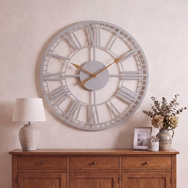 Charles Bentley Malham Round Skeleton Wall Clock in Grey, Diameter: 97.3 cm