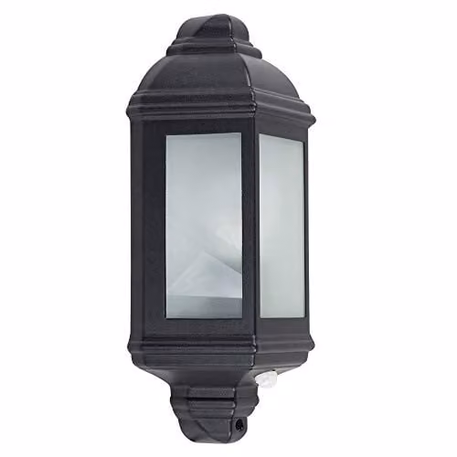 MiniSun Black Aluminium PIR Motion Sensor Outdoor Wall Lantern with 4W Warm White LED Bulb – 1