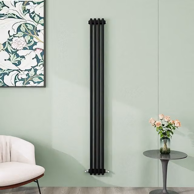 AicaBathroom Vertical Traditional Cast Iron Style 3 Column Radiator in Black, H 180 cm x W 20 cm x D 20 cm