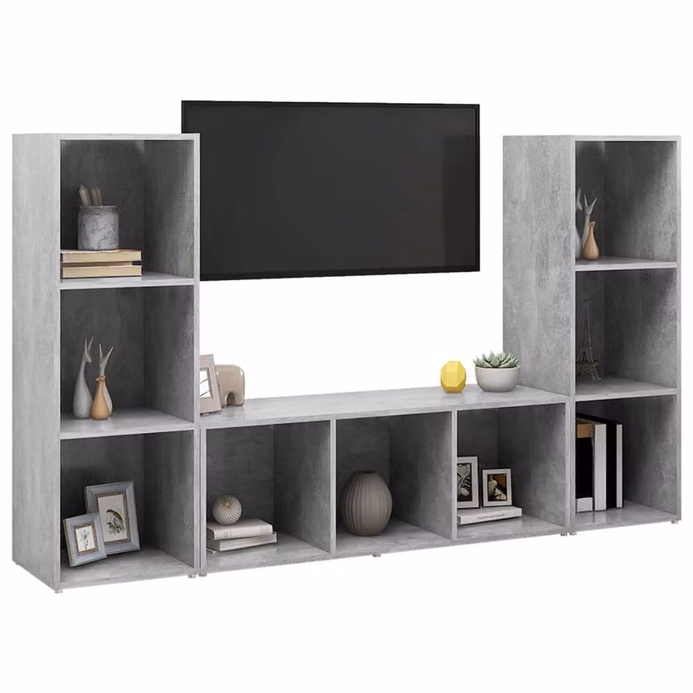 Berkfield Home 3-Piece TV Cabinet Set in Concrete Grey, W/D/H: 107 x 35 x 37 cm – 3