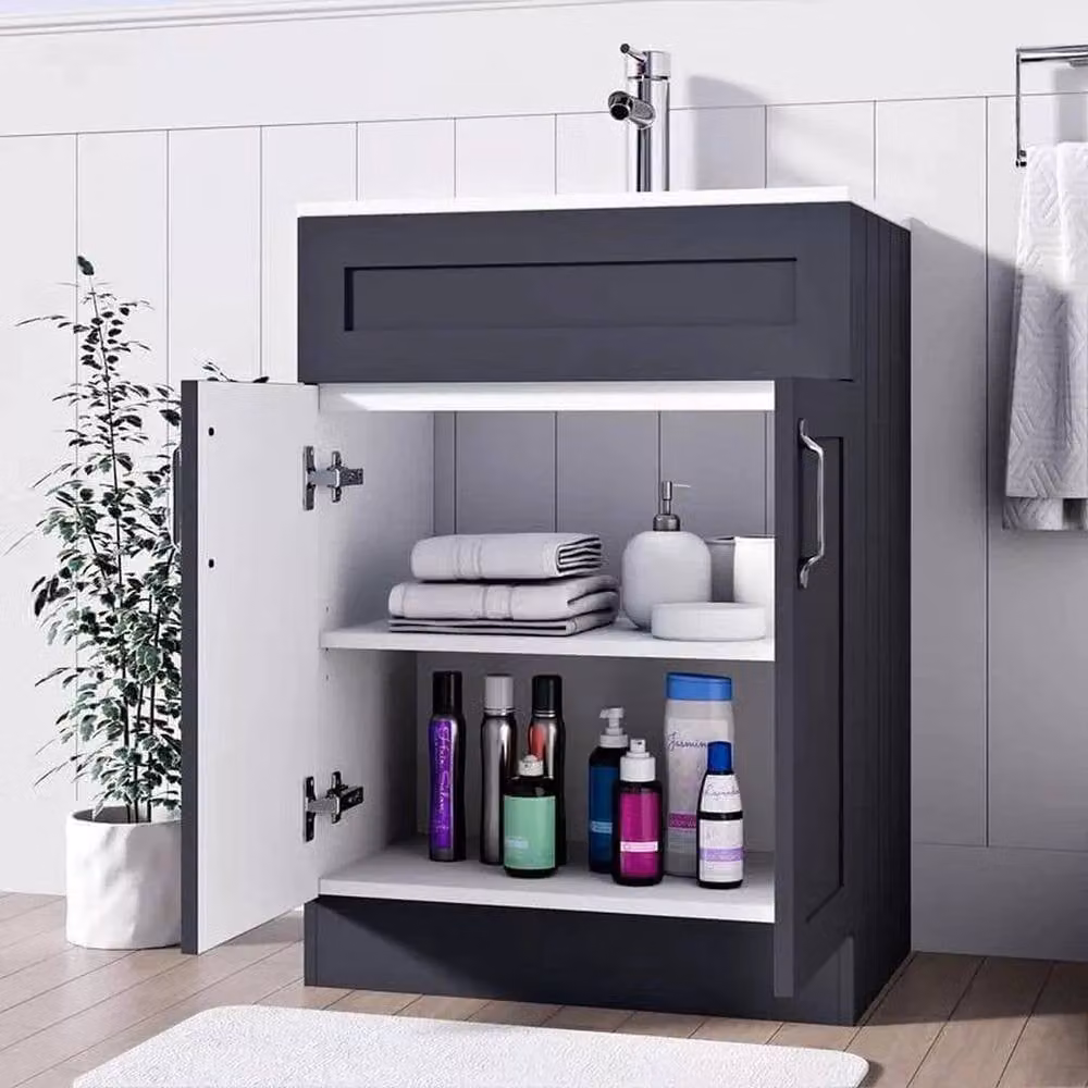 FORGEVIO Crawle Grey 500mm Modern Lacquered MDF Freestanding Bathroom Vanity Unit with Basin and Soft-Close Hinged Doors – 3