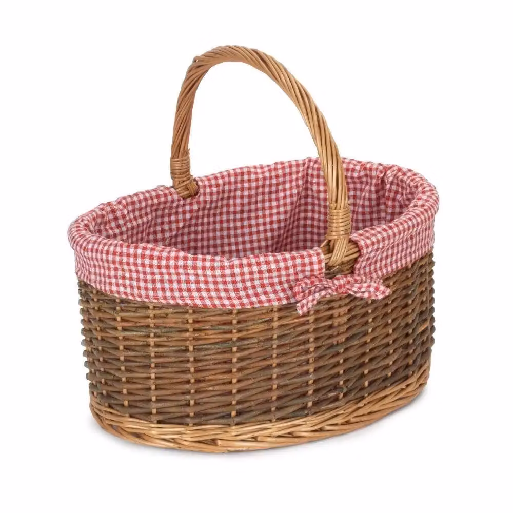 Red Wicker Country Oval Shopping Basket with Cotton Lining, Large – 2