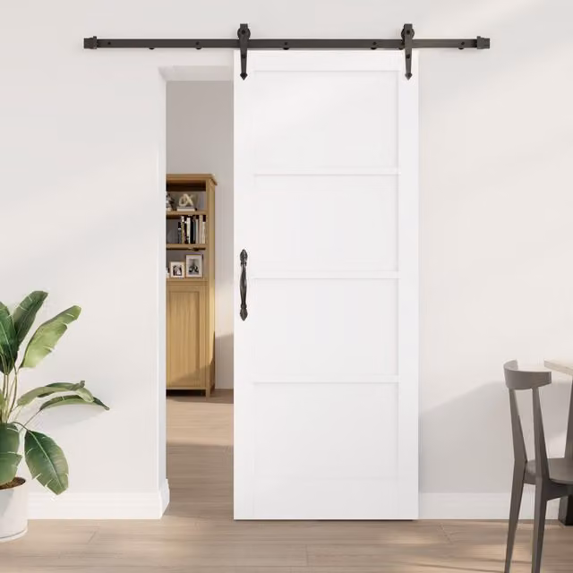 Berkfield Home White Lacquered Solid Wood Pine Sliding Door with Hardware Set, W: 83 cm, H: 211 cm – 1