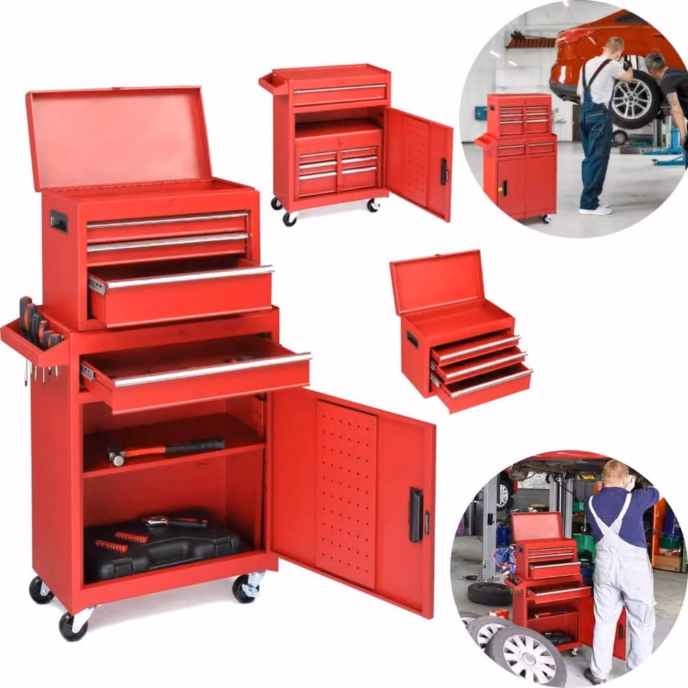 NESTLUNE 4 Drawer Rolling Workshop Tool Trolley Mobile Garage Storage Cart in Red – 4
