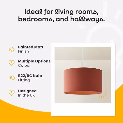 ValueLights Reni Rust Red Fabric Drum Ceiling Pendant Lamp Shade with LED Bulb, Shade Width: 35 cm – 2