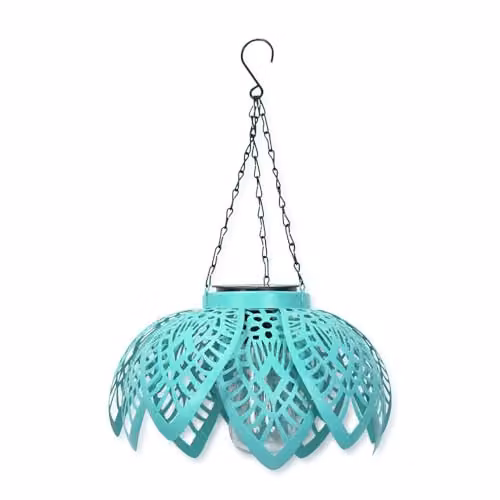 ValueLights Aqua Colour Pop Solar Hanging Lantern, Blue/Turquoise Metal Pendant Lamp – 1