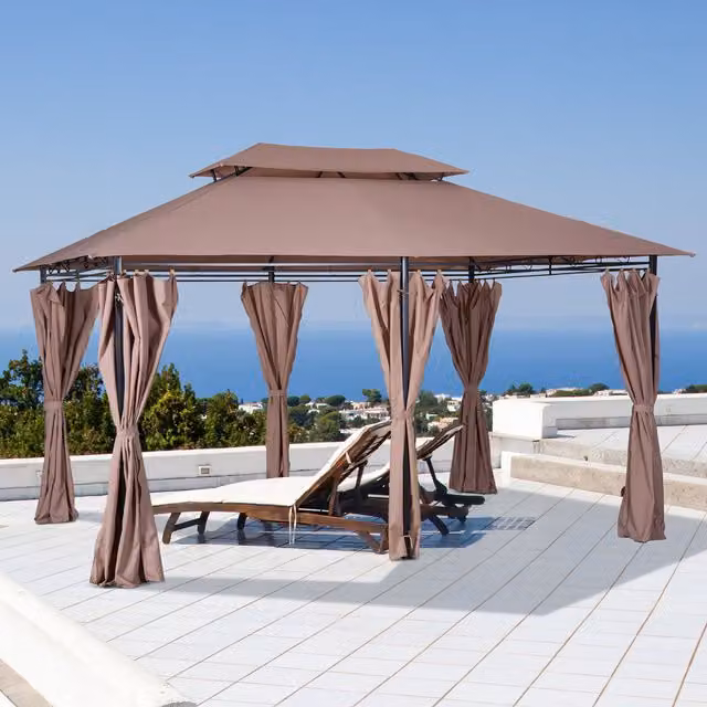 Outsunny 2 Tier Hip Roof Outdoor Gazebo with Steel Frame in Brown, W/D: 300 x 300 cm