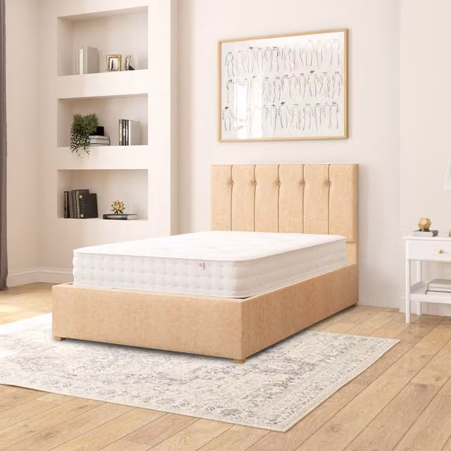 Aspire Hepburn Ottoman Storage Bed in Champagne Firenze Velour Fabric, Small Double, W/D/H: 120 x 200 cm