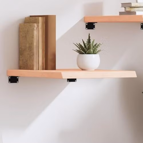 vidaXL Rustic Oak Wall Shelf, Untreated Solid Wood, Brown, W: 40 cm, D: 20 cm, H: 4 cm – 2