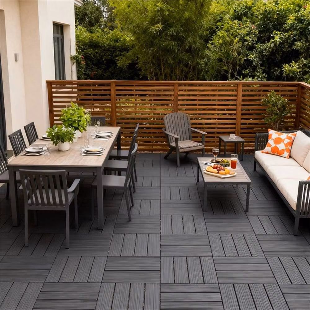 NESTLUNE Grey Anti-Slip Interlocking Plastic Decking Tiles, 96 Pack, W/D: 30 x 30 cm – 4
