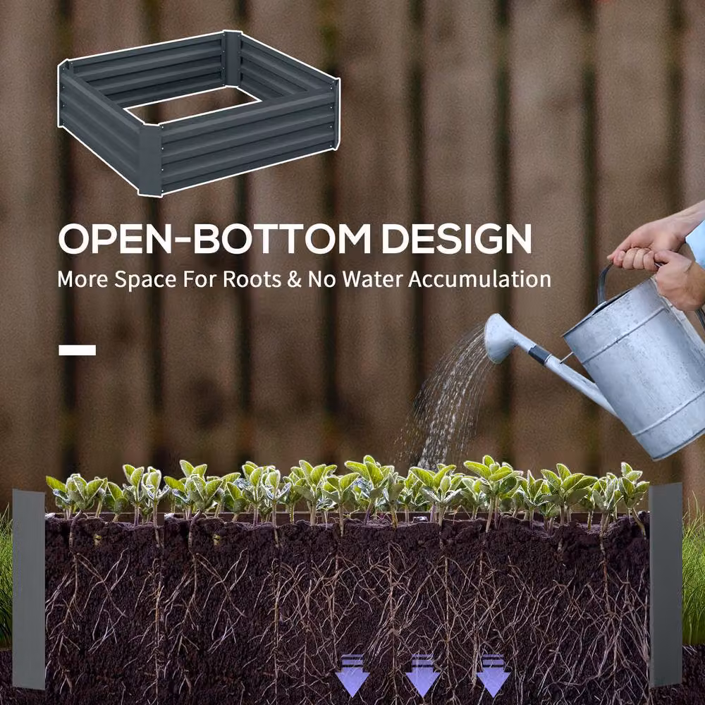 STILVORA Set of 2 Steel Raised Garden Beds in Grey, W/D/H: 100 x 100 x 30 cm – 3