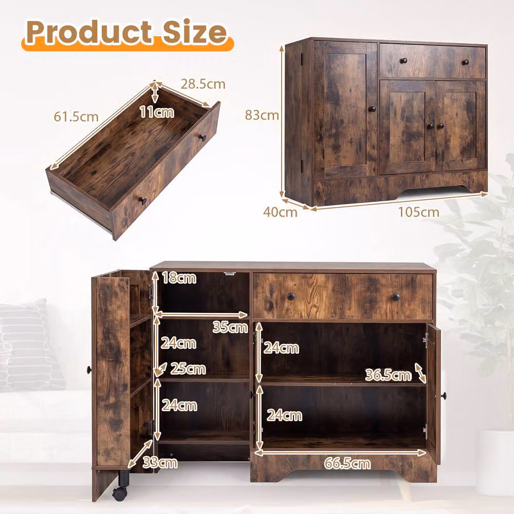 Costway Modern Buffet Cabinet with 3 Doors and Storage in Brown – 2