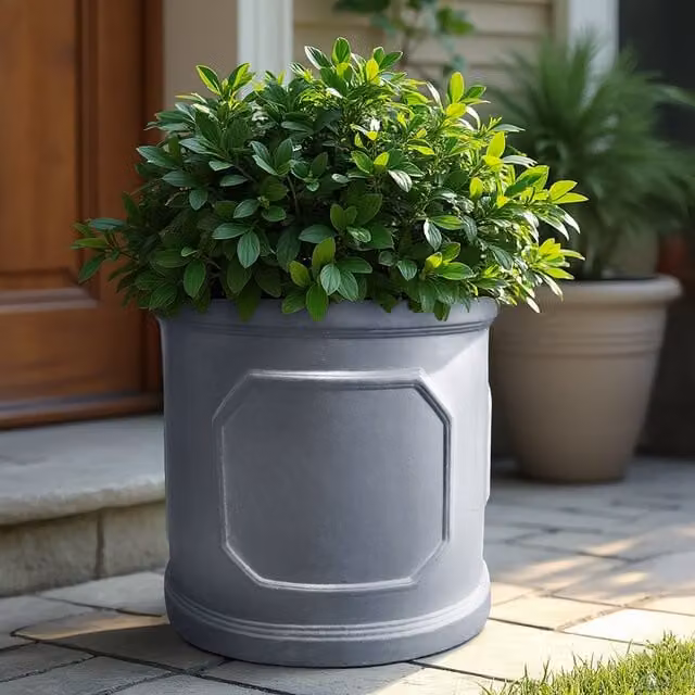 Idealist Chelsea Cylinder Planter Set of 2, Grey Ceramic and Stone Outdoor Round Flower Pots