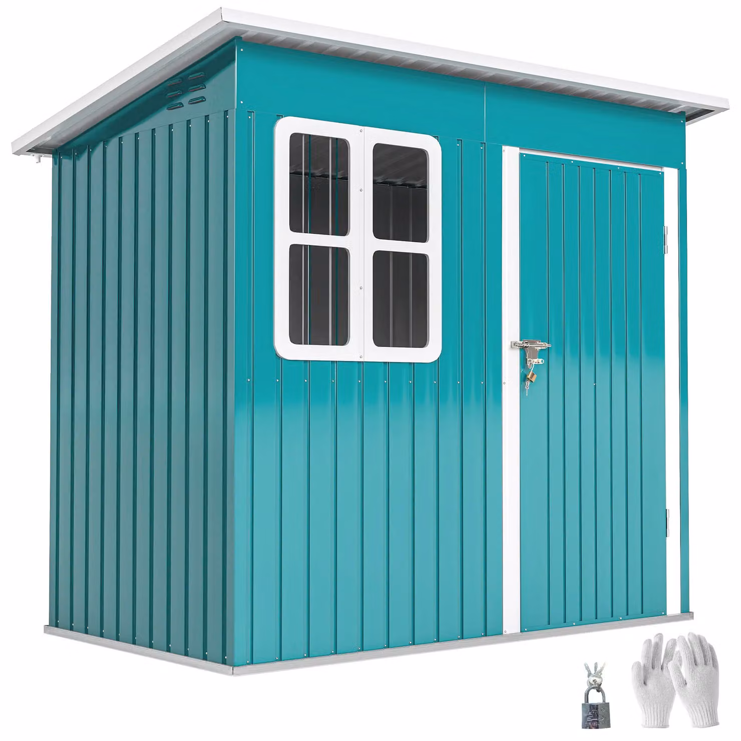 OUTSUNNY Green Galvanised Steel Garden Shed with Foundation Kit, W: 213.36 cm, D: 121.92 cm, H: 190.0 cm – 2