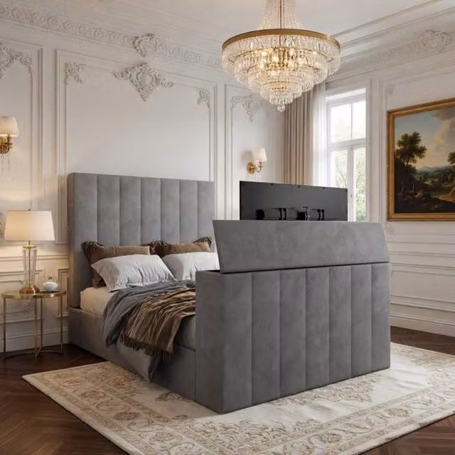KDMD Argyll Super King Upholstered Velvet Bed Frame in Grey with Lift Up Base – 1