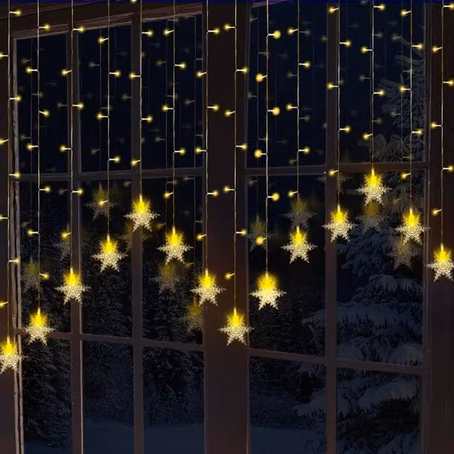 Globrite 104 LED Star Curtain Fairy Lights with Remote Control in Warm White – 1