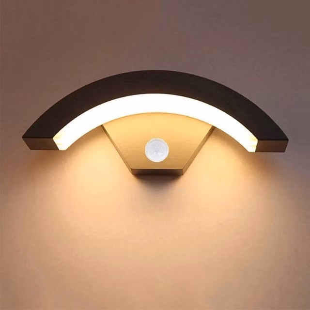 KORVIXA Modern Black Outdoor LED Wall Light with Motion Sensor, Warm White 12W