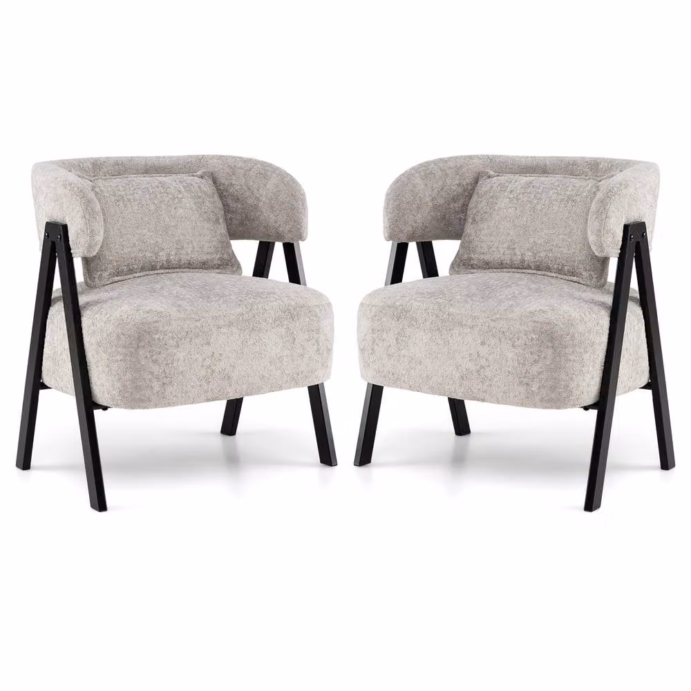 Gymax Grey Barrel Accent Chair with Lumbar Pillow and Metal Legs – 6