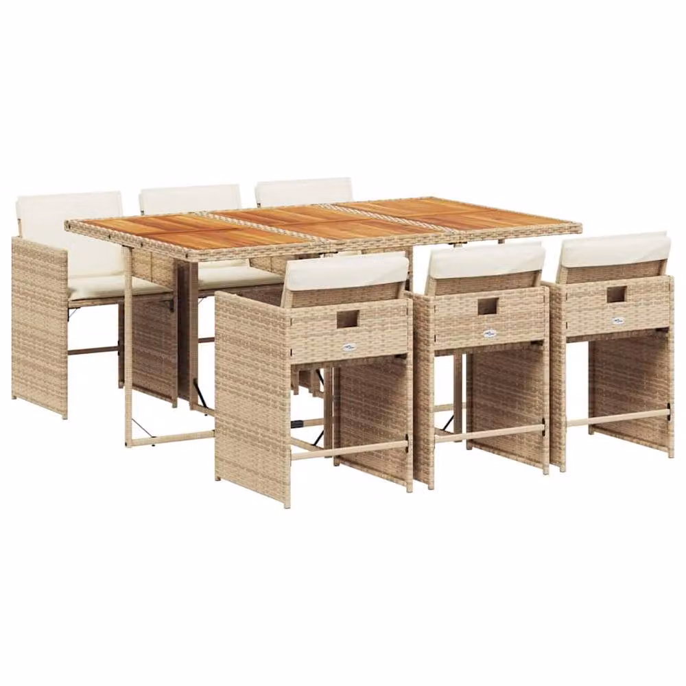 Berkfield Home 7 Piece Garden Dining Set with Beige Cushions and Acacia Wood Table – 2