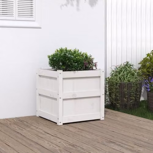 vidaXL White Wooden Garden Planter Tub W/D/H: 50 x 50 x 50 cm – 2