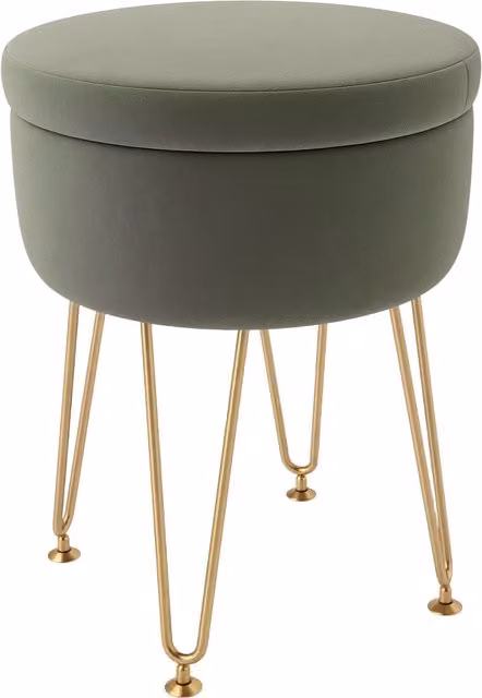 HOMCOM Modern Round Velvet Storage Ottoman with Metal Hairpin Legs and Removable Lid, Green – 1