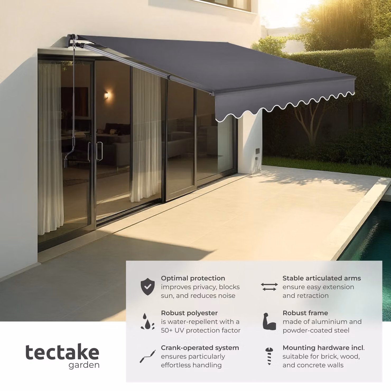tectake Ornella Retractable Wall-Mounted Awning in Dark Grey, W/D/H: 250 x 200 cm – 2
