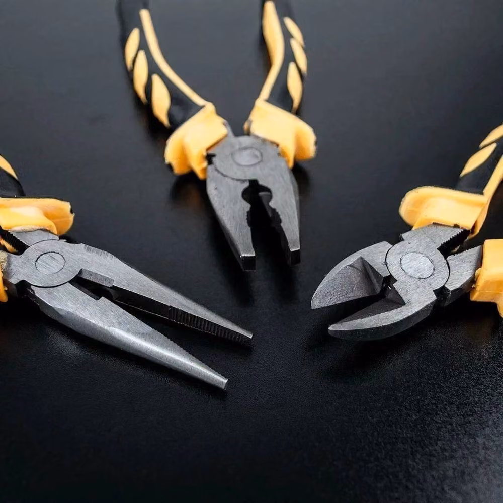 FLAVORA 3 Piece Heavy Duty 8 inch Combination Pliers Set with Soft Grip in Yellow – 3
