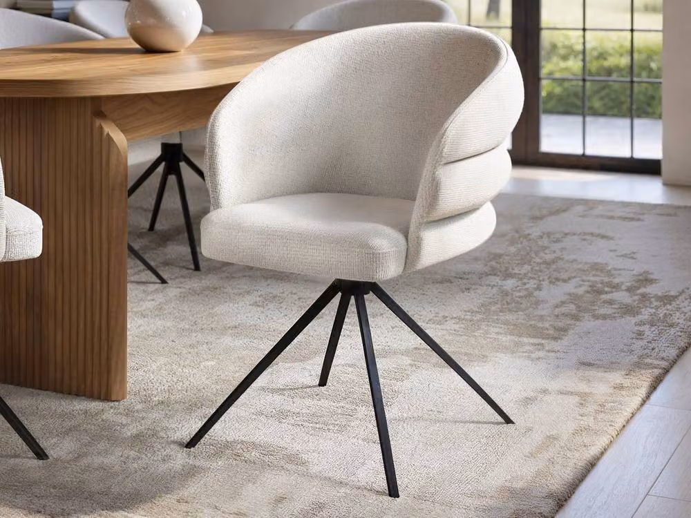 Solace+Co Varm Wooden Ribbed Dining Table and 6 Eira Chairs Set in Brown and Beige, W/D/H: 180 x 90 x 76 cm – 2