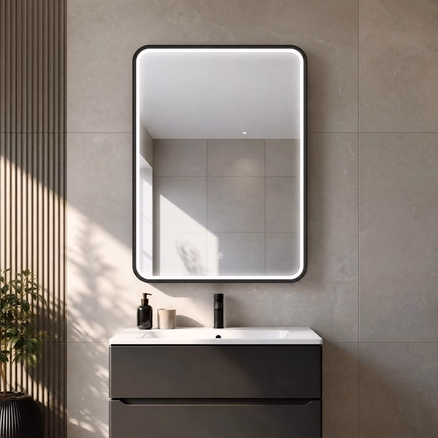 Balterley Rectangular Inset Framed LED Bathroom Mirror with Demister Pad and Touch Sensor, Black, W: 50 cm, H: 70 cm – 2