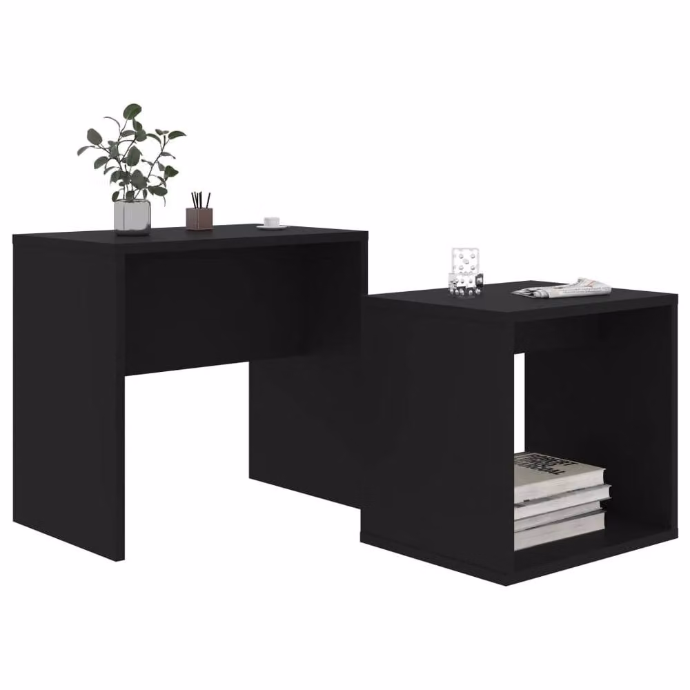 Berkfield Home Black Modern Nested Coffee Table Set in Engineered Wood W/D/H: 48 x 30 x 45 cm – 3
