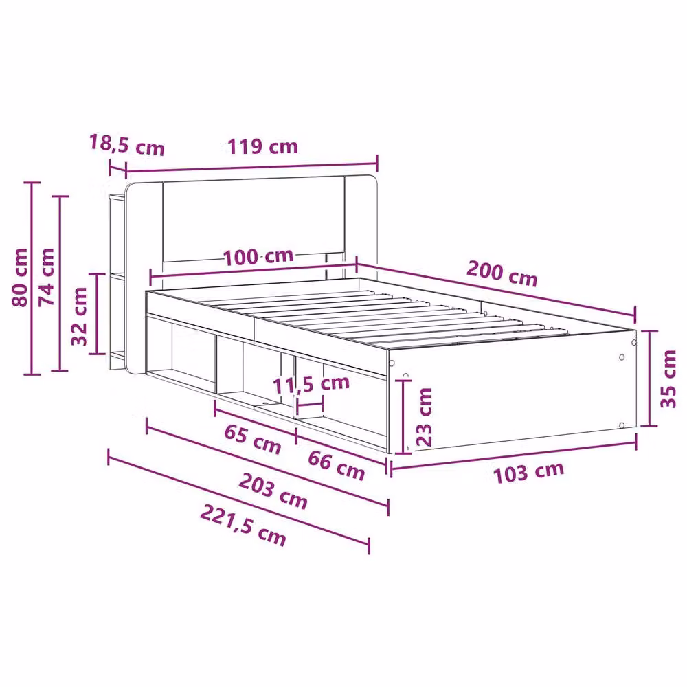 Berkfield Home Modern Bed Frame with Storage Drawers in Black, Engineered Wood, W/D/H: 100 x 200 cm – 4