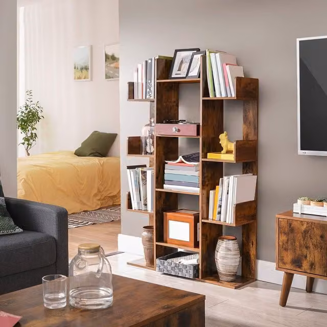 VASAGLE Tree Shaped Bookcase with 13 Storage Shelves in Brown