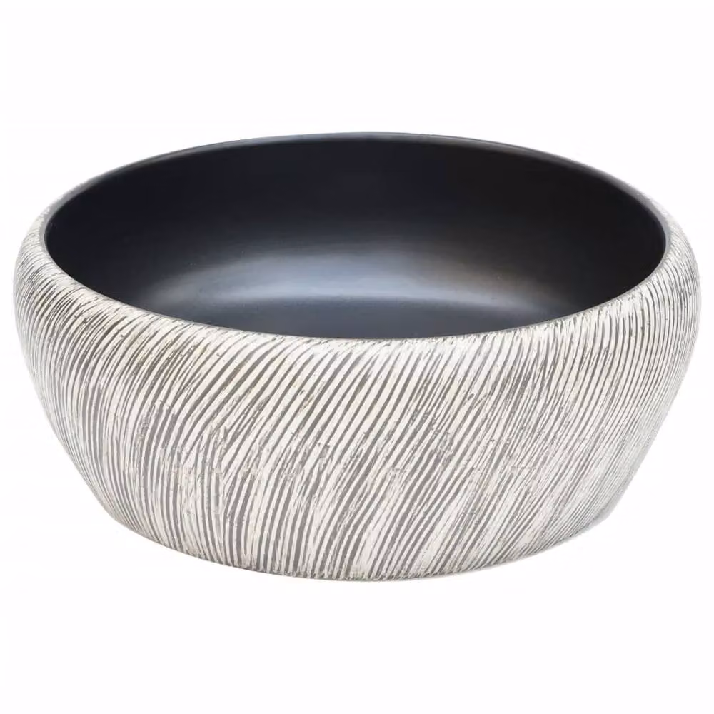 Berkfield Home Round Ceramic Countertop Basin in Black and Grey, Diameter: 41 cm, Height: 14 cm – 3