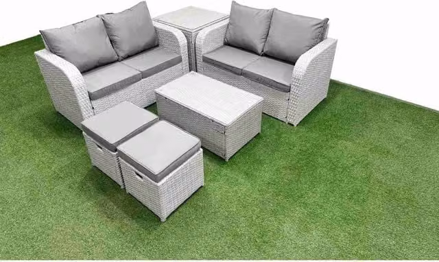 Fimous 6-Seater L-Shape Outdoor Rattan Garden Furniture Set in Grey with Upholstered Cushions