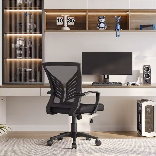 Yaheetech Black Mesh Adjustable Task Chair with Armrests for Home Office