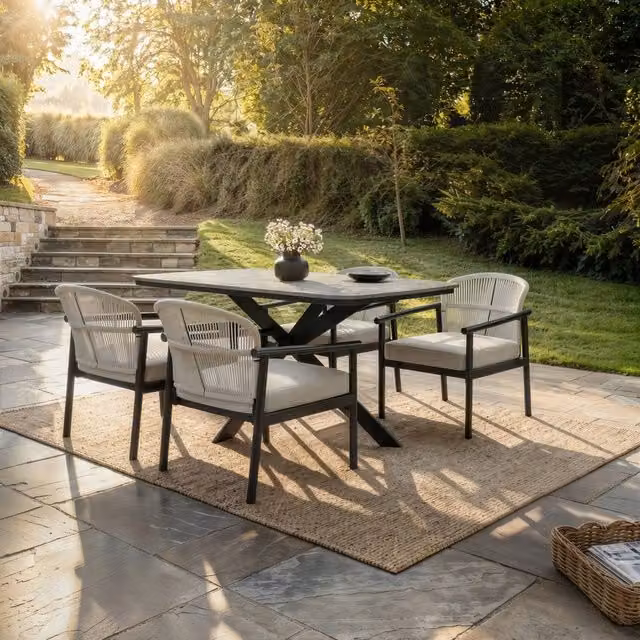 Solace+Co Eliza Outdoor Dining Set with Table and 4 Chairs in Grey and Brown – 4