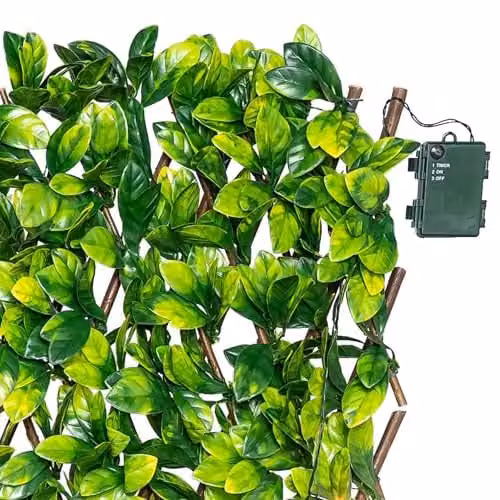 Primrose Green Artificial Laurel Leaf Extendable Trellis Hedge Screening W: 200 cm, H: 100 cm – 4