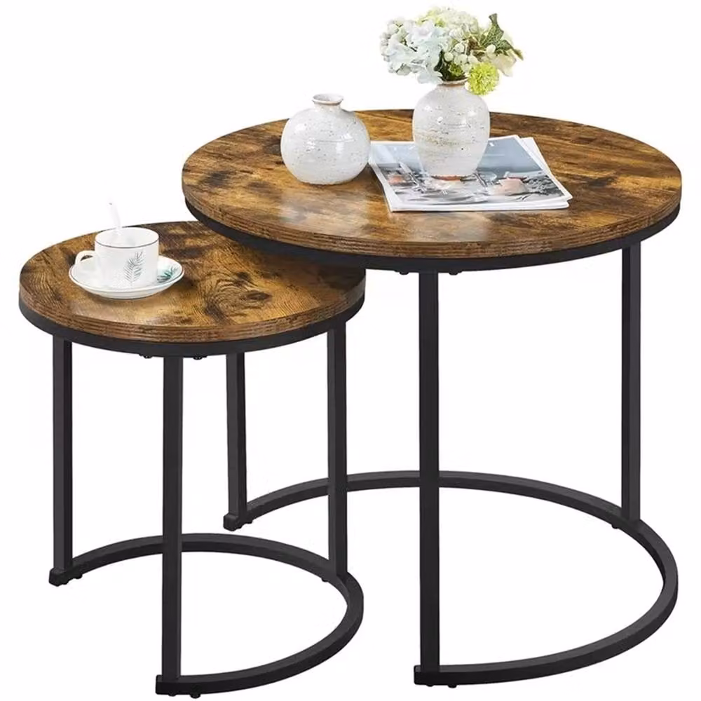 Nordara Set of 2 Round Nesting Coffee Tables in Brown – 5