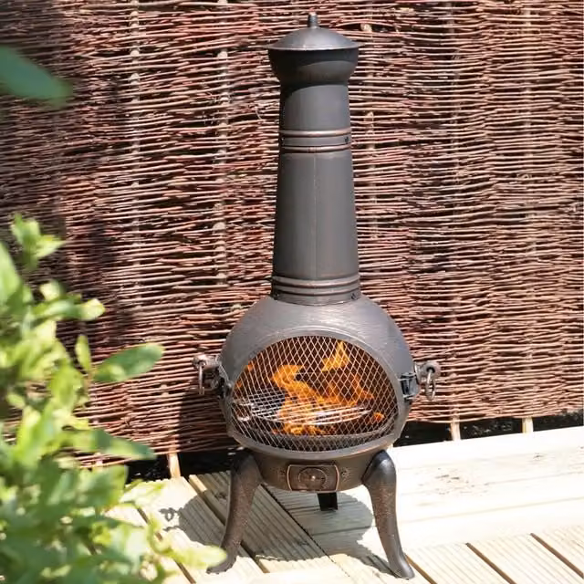 Primrose Cast Iron Chiminea and BBQ Grill in Bronze and Black, Height: 109 cm